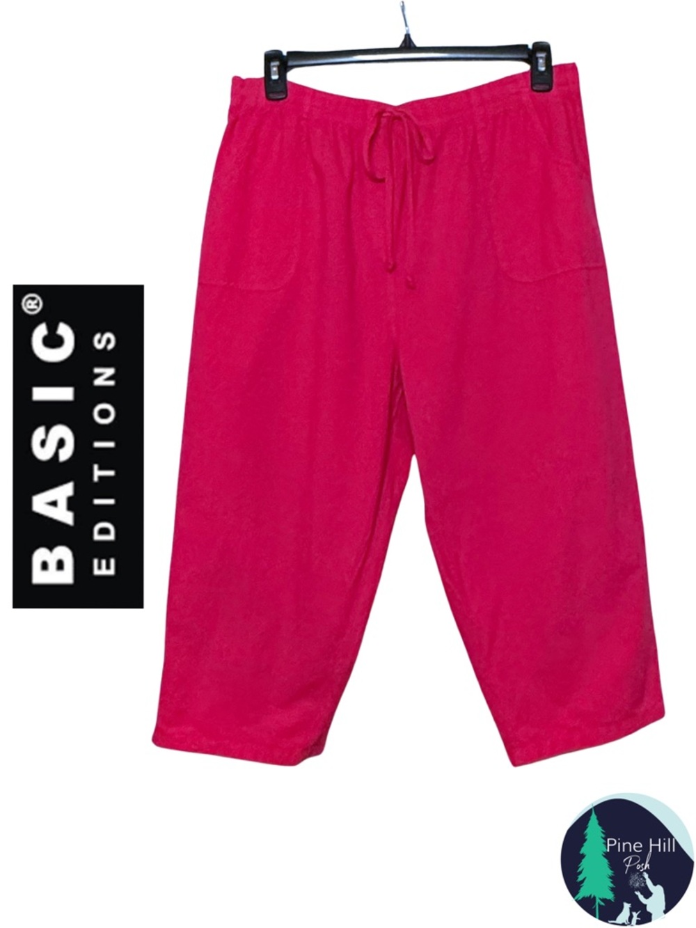 Basic Editions Capri Pants Y2K Lightweight Cotton Drawstring Magenta Pink XL